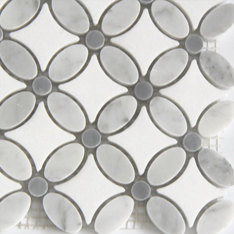 MST-13 Flower Pattern Mosaic White Thassos Mix Bianco Carrara