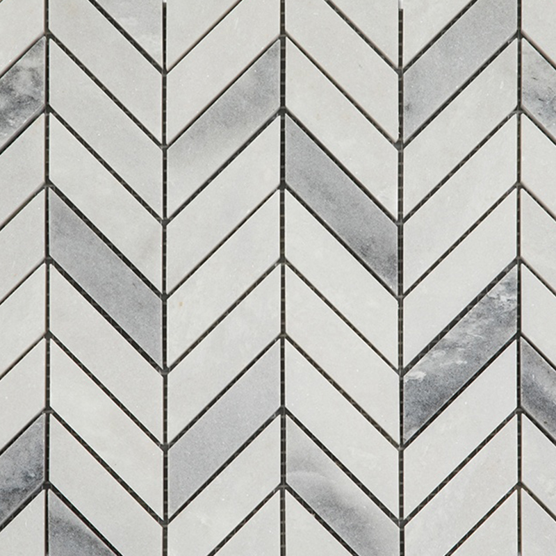 MST-21 Chevron Mosaic Grey Mixed White Marble